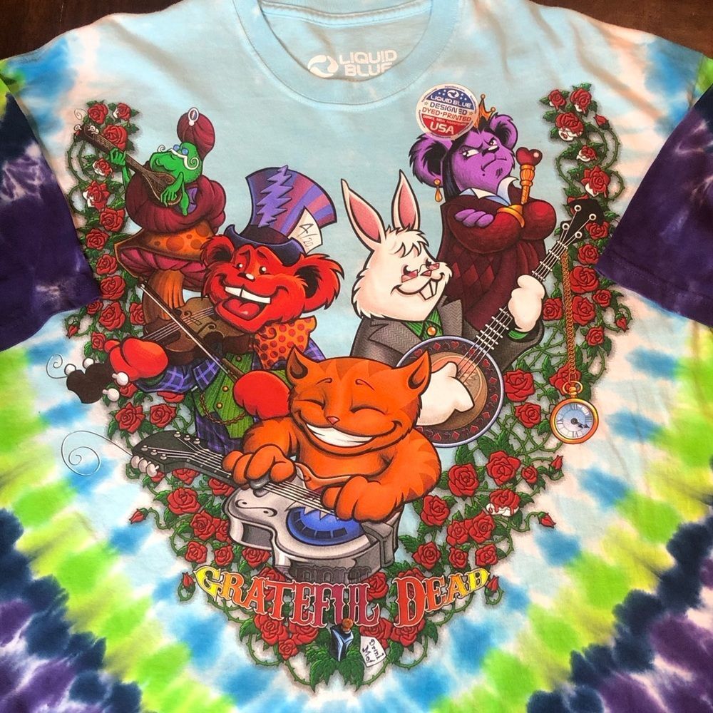 Unisex GRATEFUL DEAD Alice In Wonderland Tie Dye Short Sleeve T-Shirt Sz 2XL NWT